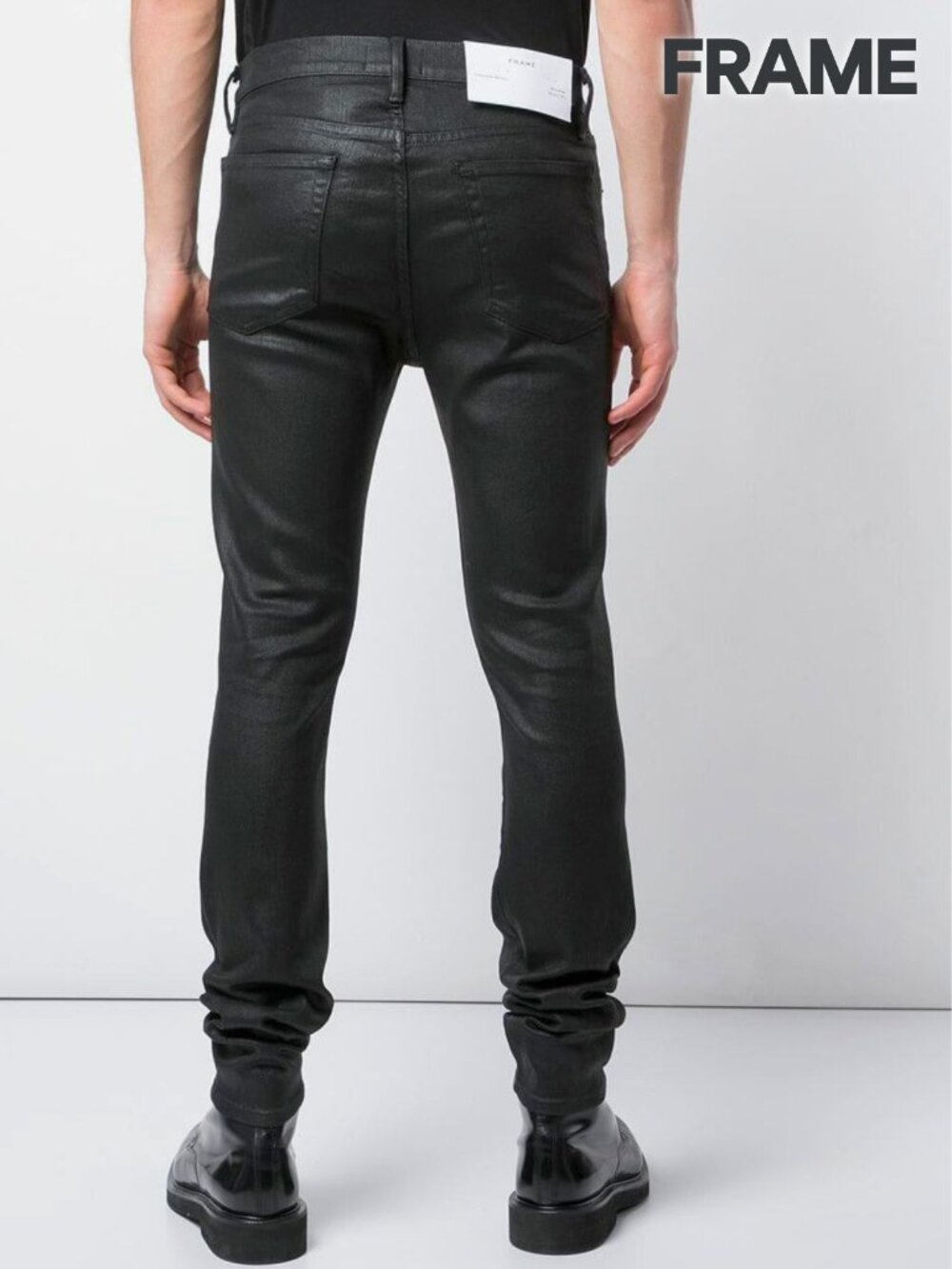 FRAME Men's Denim Black Slim Jeans with Coated Finish - 36 - Picture 2 of 10